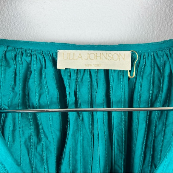 NEW ULLA JOHNSON Camilla Tiered Mini Dress in Verdigris - Picture 9 of 10